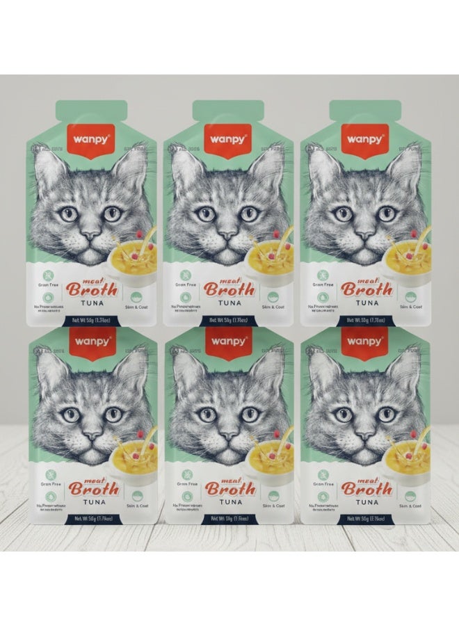 Meat Broth for Cats– Savory Tuna Flavor – Pack of 6  – Grain-Free Skin & Coat Support